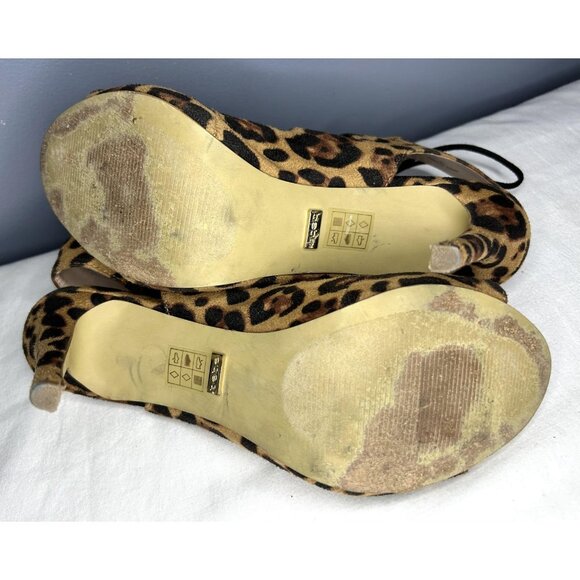 Bebe Shoes Womens Size 10 Leopard Print High Heel Sandals Lace Up Open Toe - Picture 5 of 14